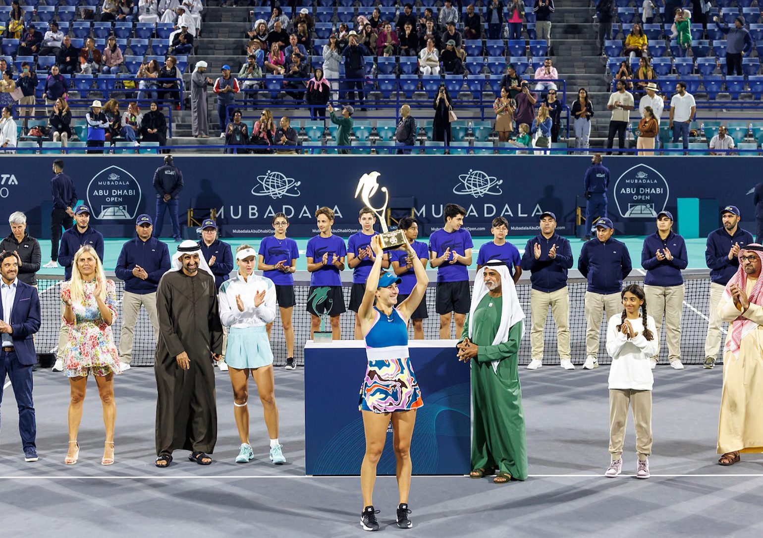 The trophy presentation on court at the Mubadala Abu Dhabi Open 2025.